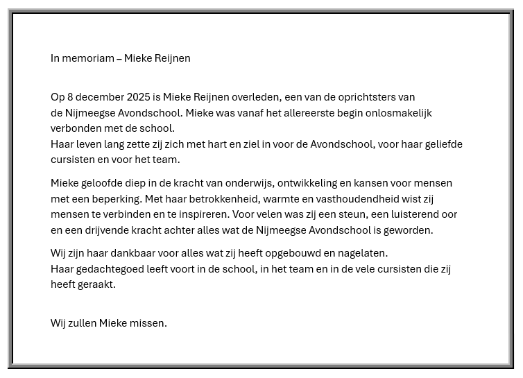 In Memoriam Mieke Reijnen